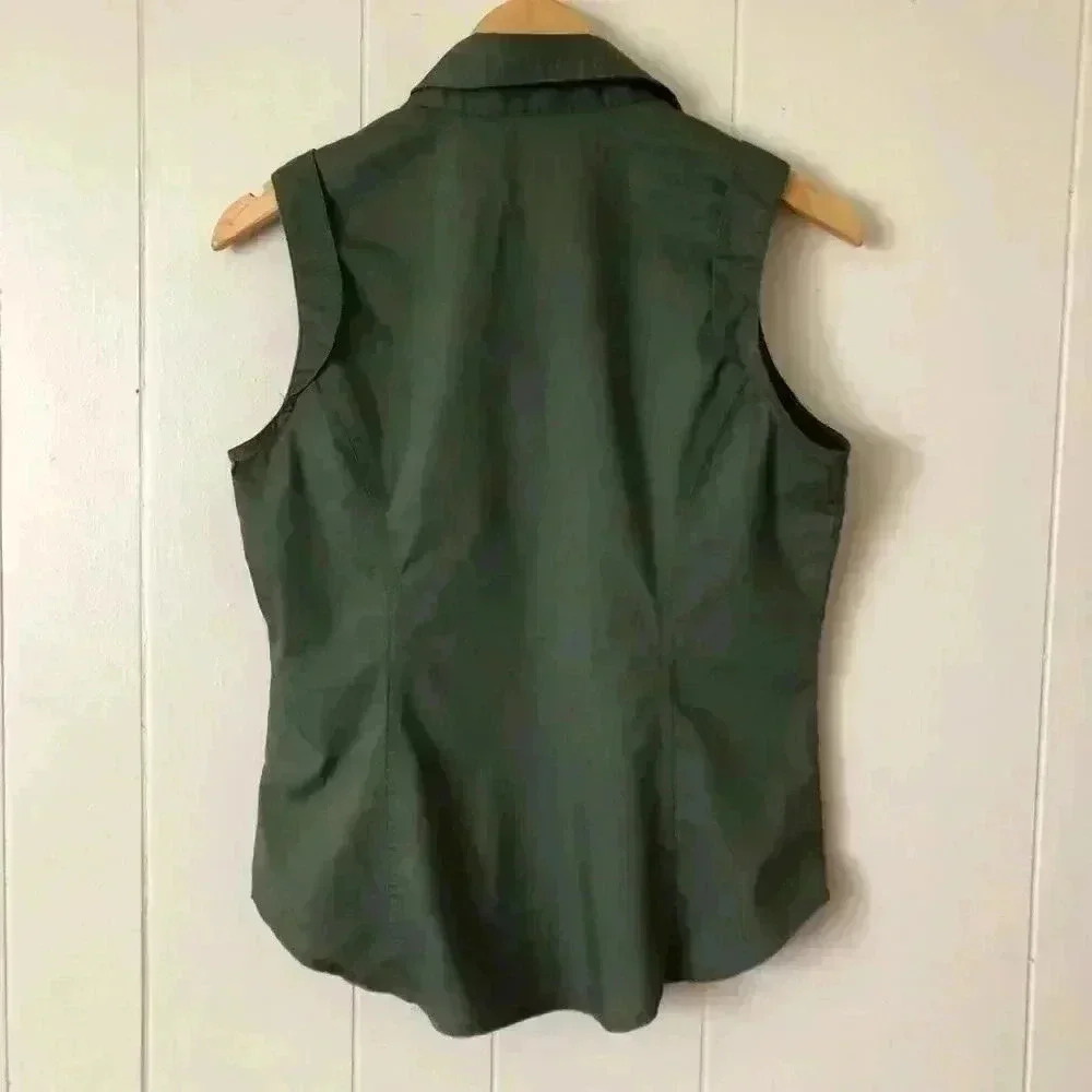 Signature by Larry Levine Woman's Khaki Green Sleeveless Button Down Shirt  PM - Picture 5 of 5